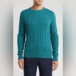 Brooks Brothers Men’s Cotton Cableknit Crewneck Sweater Size XXL Teal Flaw